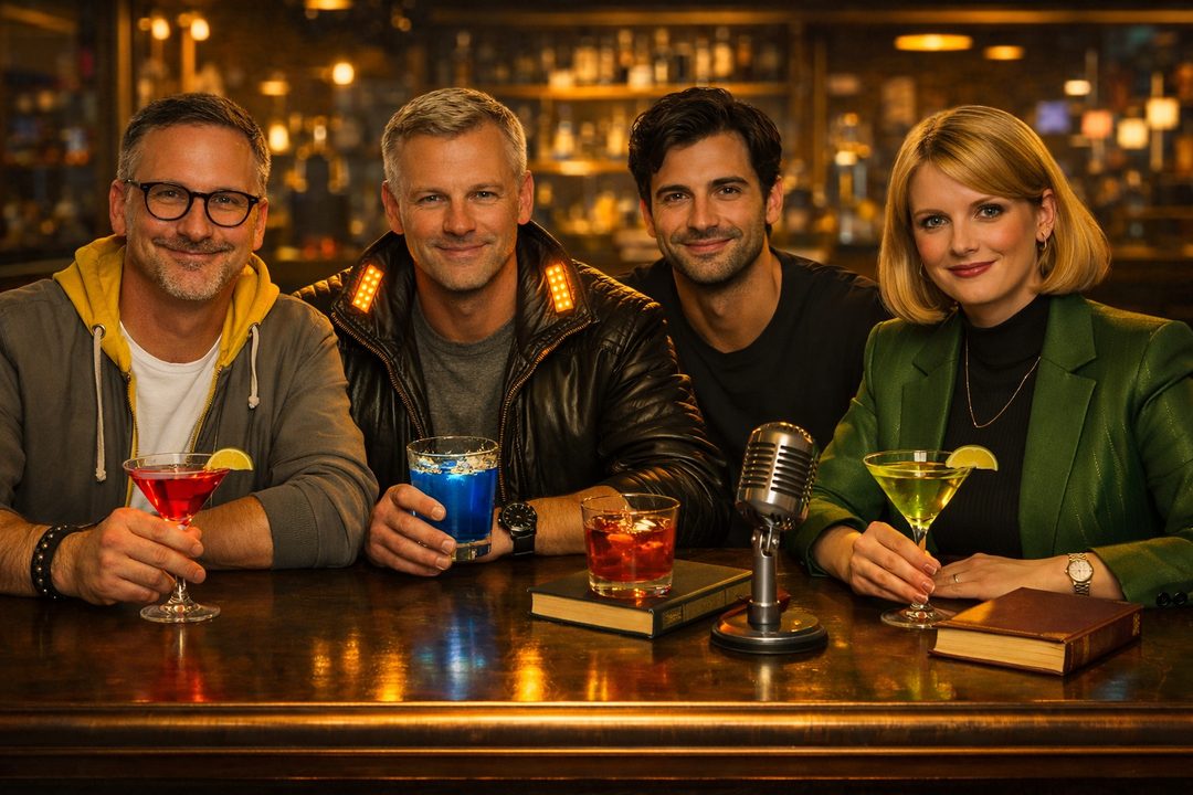 Die vier Hosts von ReWrite ReBorn an der Bar